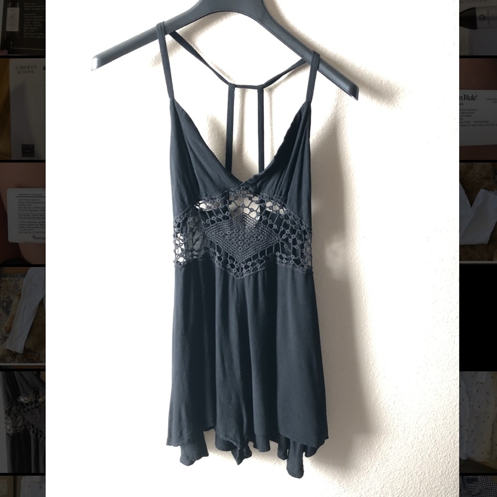 Solemio Black Crochet Romper